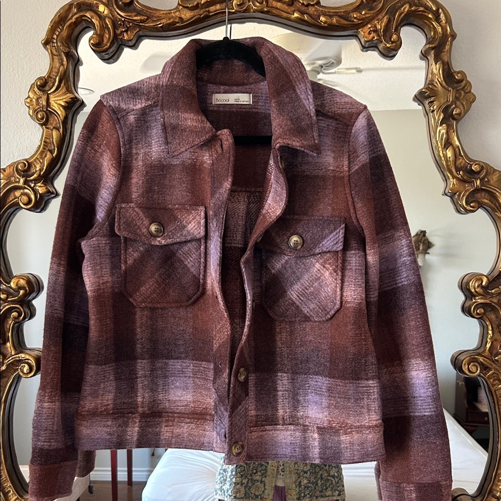 NWOt Plum and Mauve Plaid Wool-Blend Shacket